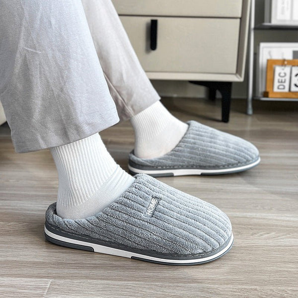 Solid Color Simple Cotton Slippers Winter Non - slip Home Warm Plush Slippers Household Indoor Couple Women's House Shoes - Limited time Finds