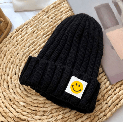 Baby Toddler Ribbed Knit Smile Face Beanie "LOVE SMILE" - Limited time Finds