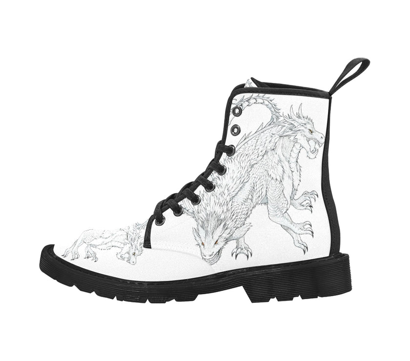 Women's Lace Up Canvas Boots dragon print