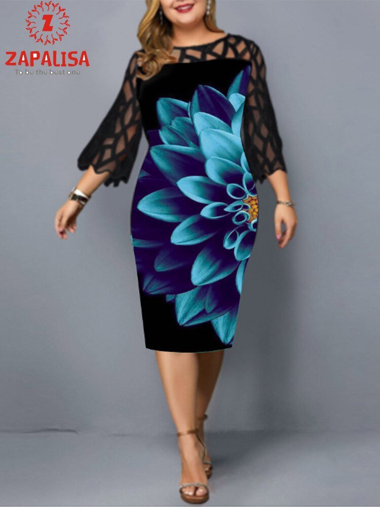 Plus Size Elegant Print Pencil Dress - Limited time Finds