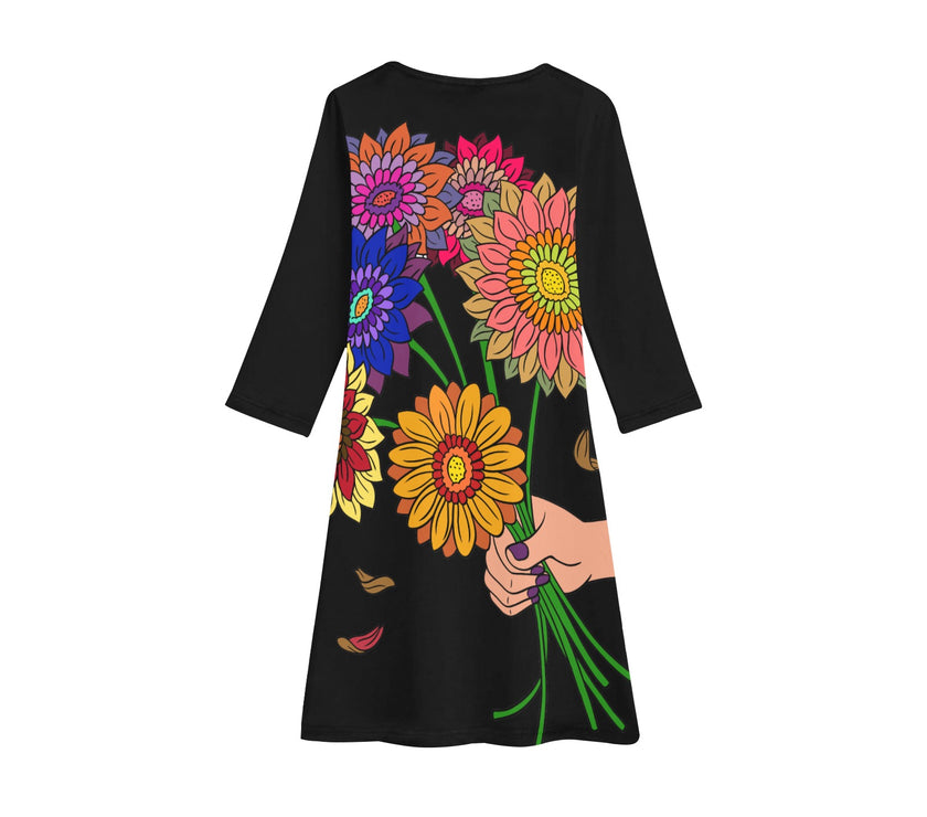 Girls'  Flower Long Sleeve Dress