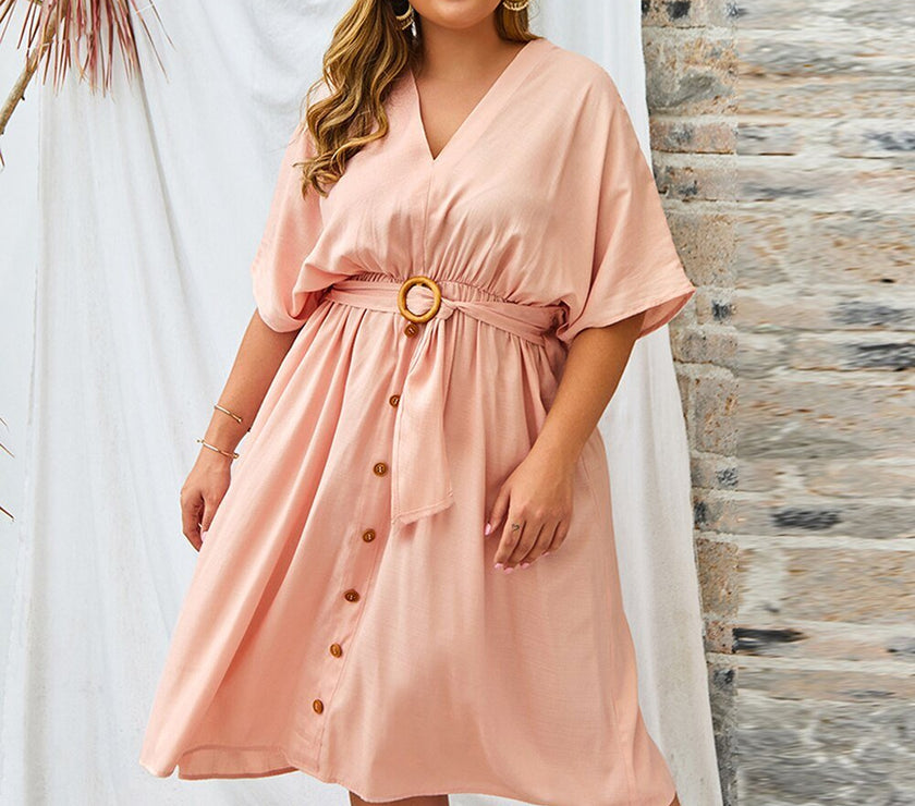 Plus Size Dress Full Sleeve V Neck - Limited time Finds