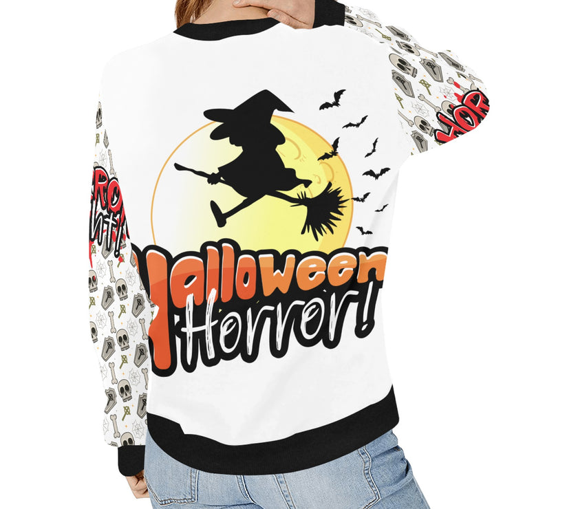 Women's Rib Cuff Crew Neck Halloween Sweatshirt