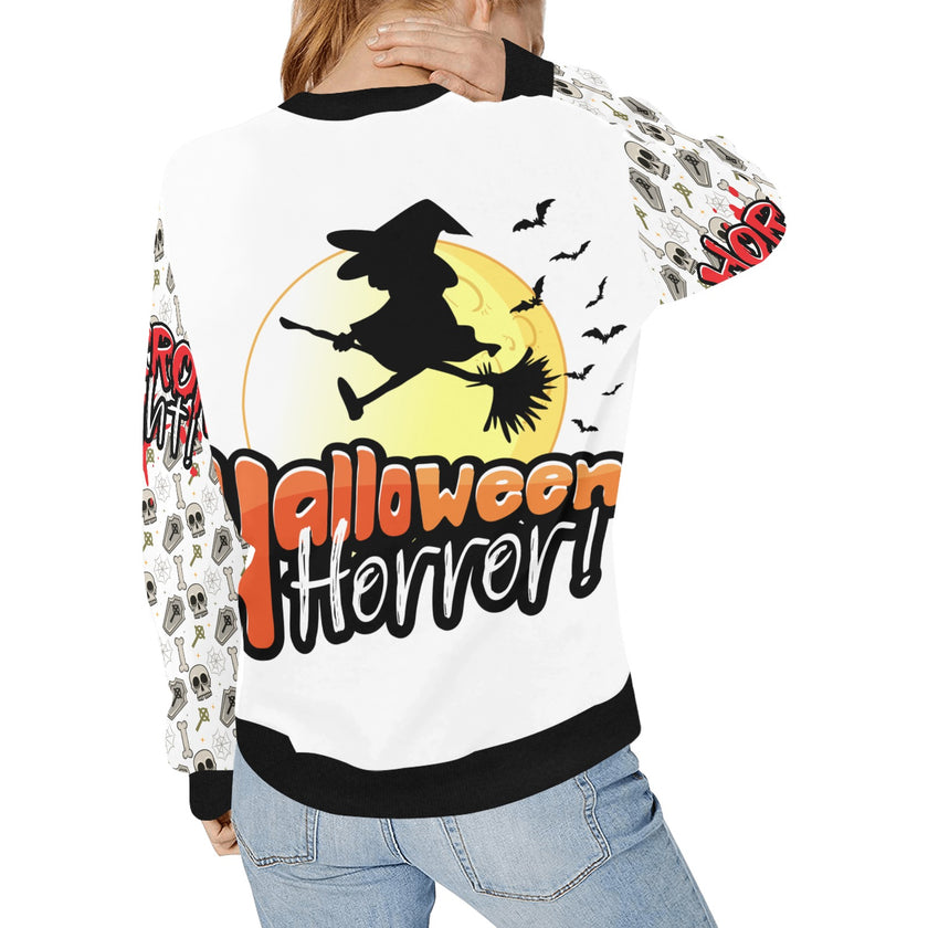 Women's Rib Cuff Crew Neck Halloween Sweatshirt