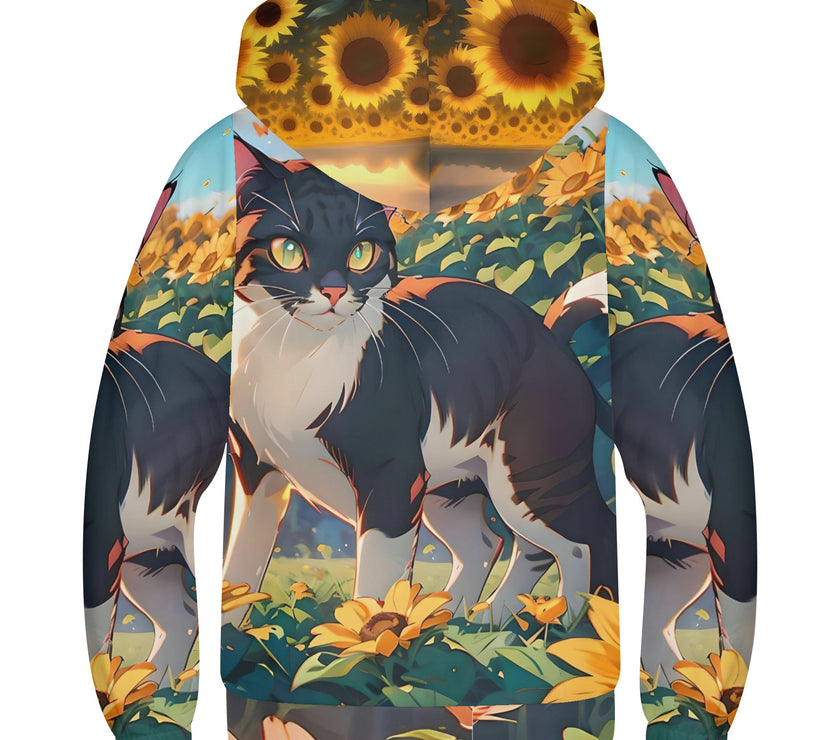 Cat and girl Youth Lightweight Zipper Jumper Sweatshirt Hoodie