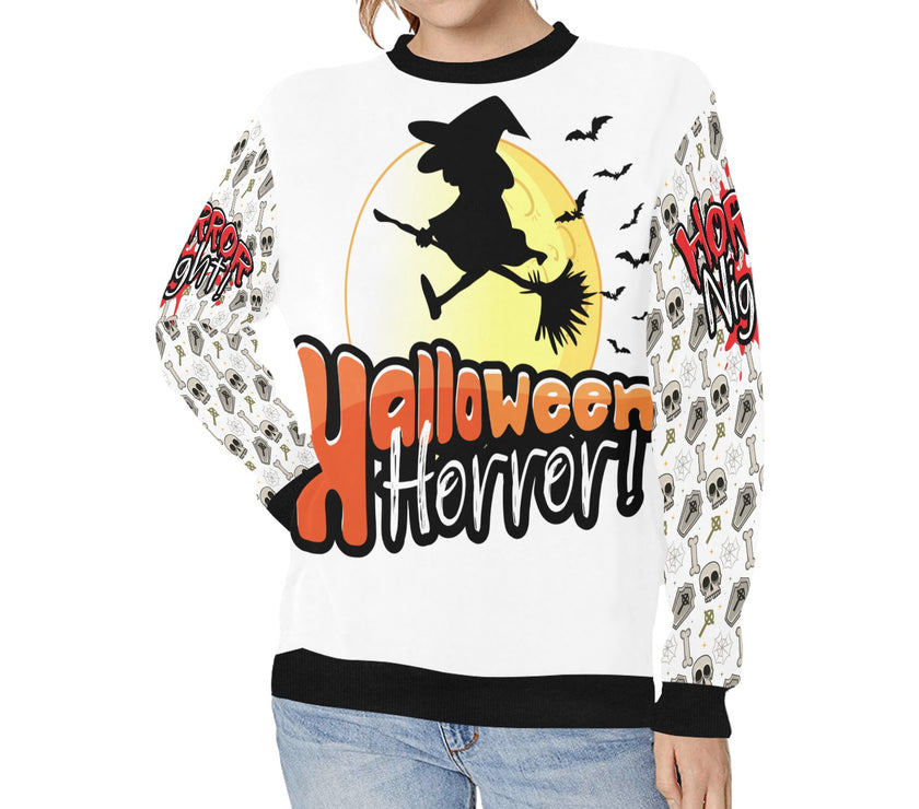 Women's Rib Cuff Crew Neck Halloween Sweatshirt