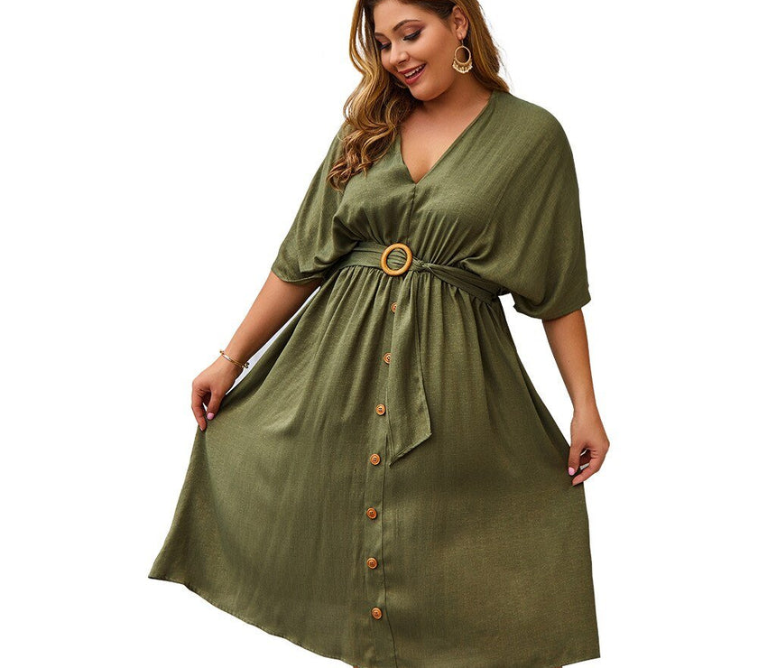 Plus Size Dress Full Sleeve V Neck - Limited time Finds