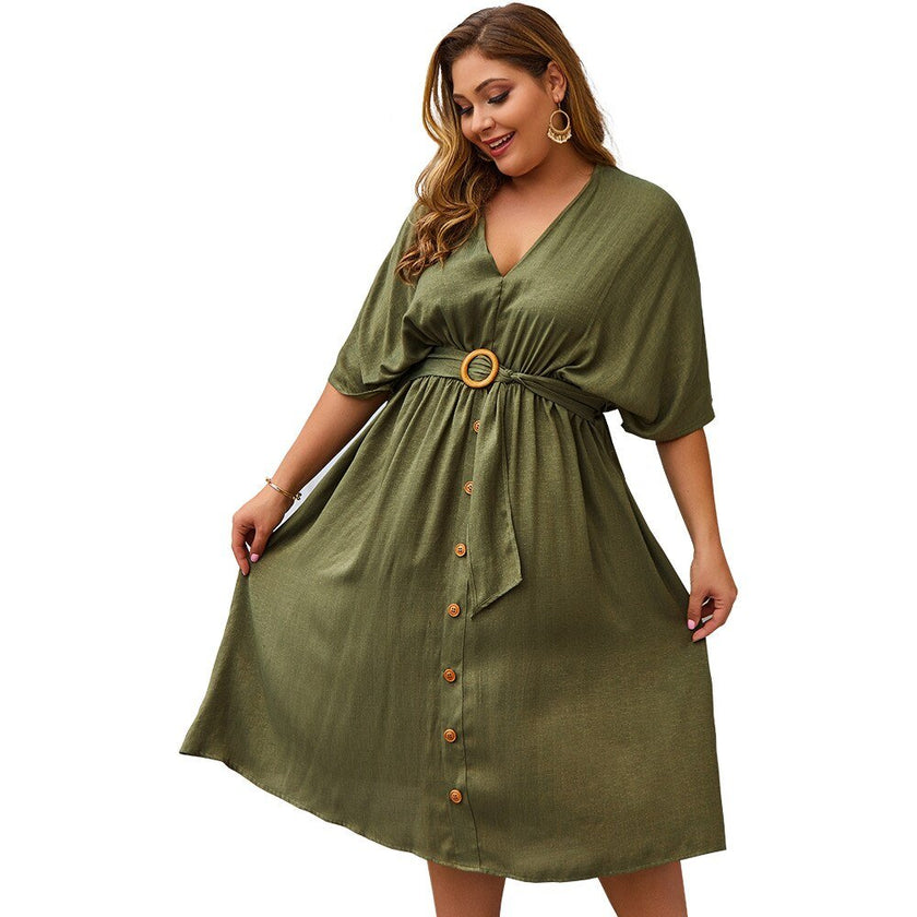 Plus Size Dress Full Sleeve V Neck - Limited time Finds