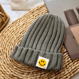 Baby Toddler Ribbed Knit Smile Face Beanie "LOVE SMILE" - Limited time Finds