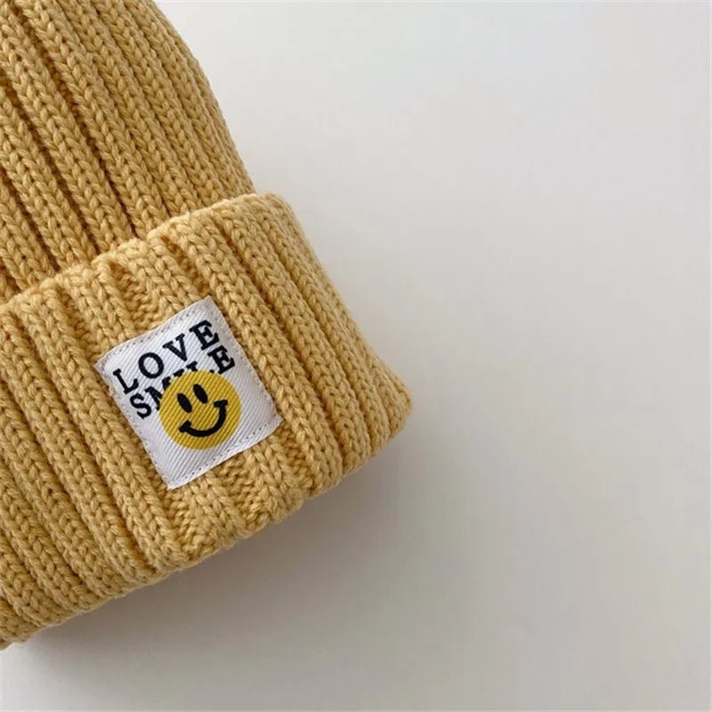 Baby Toddler Ribbed Knit Smile Face Beanie "LOVE SMILE" - Limited time Finds