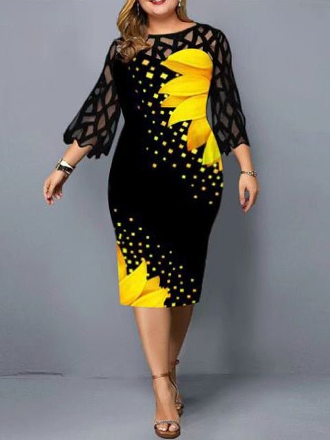 Plus Size Elegant Print Pencil Dress - Limited time Finds