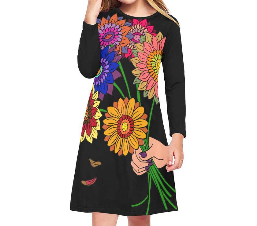 Girls'  Flower Long Sleeve Dress