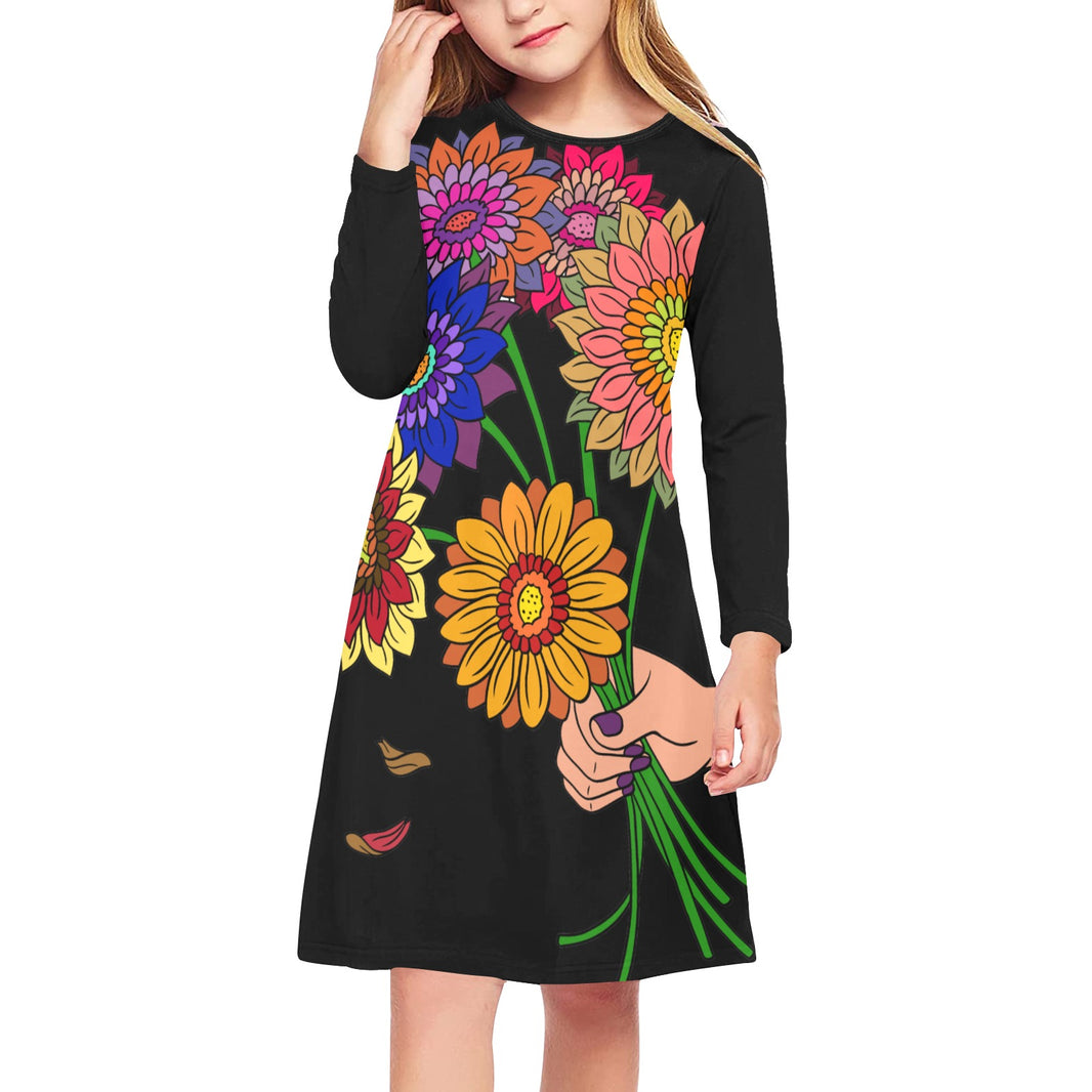 Girls'  Flower Long Sleeve Dress