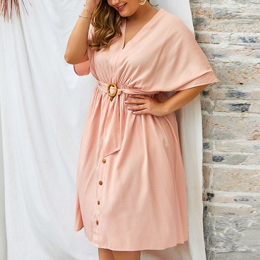 Plus Size Dress Full Sleeve V Neck - Limited time Finds