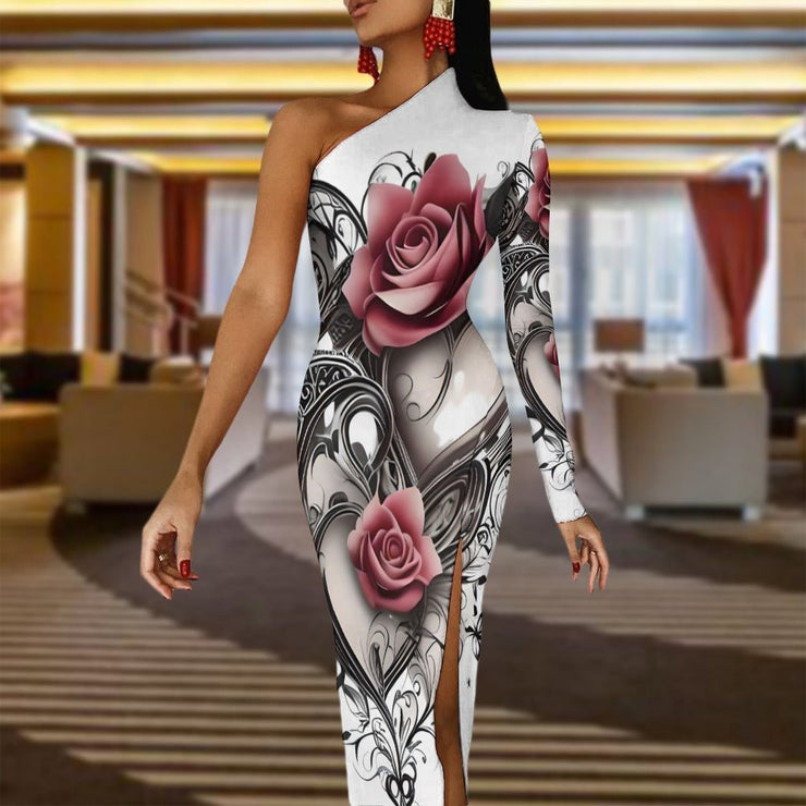 Half Sleeve Slit Dress Rose art - Limited time Finds