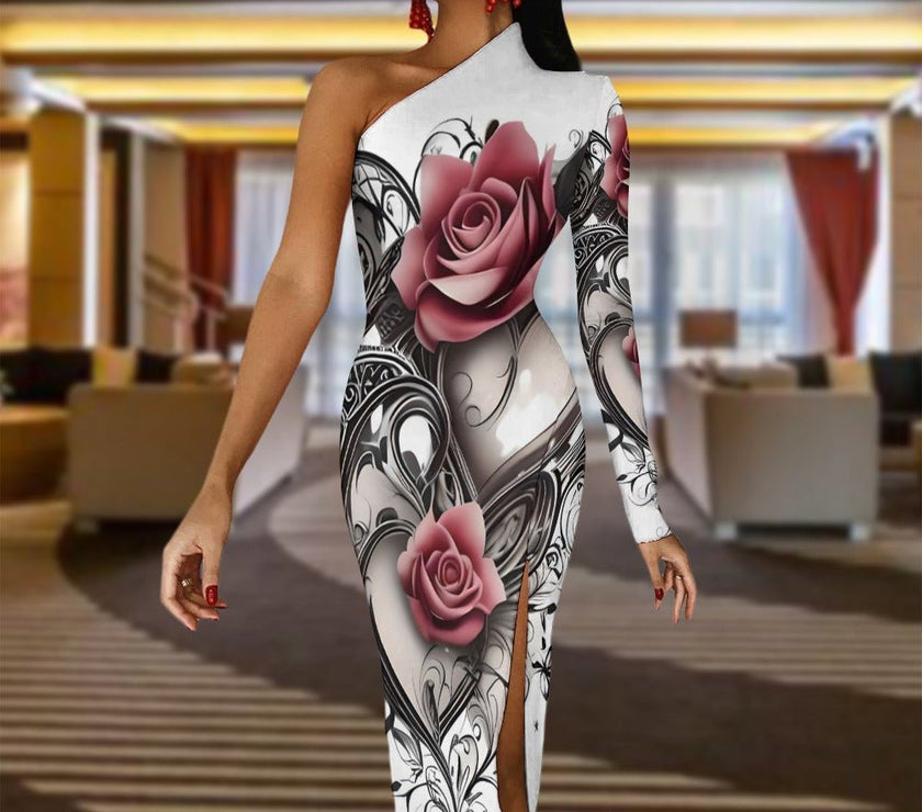 Half Sleeve Slit Dress Rose art - Limited time Finds