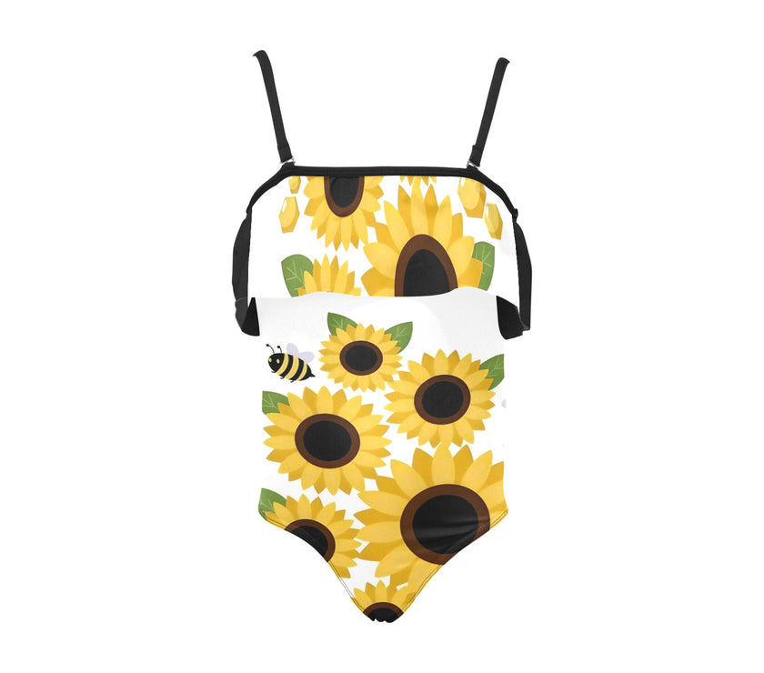 Kids' Spaghetti Strap Ruffle Swimsuit sunflowers