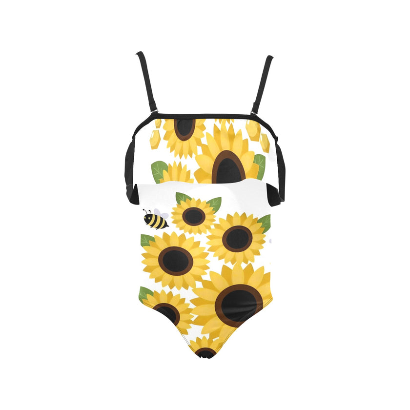 Kids' Spaghetti Strap Ruffle Swimsuit sunflowers