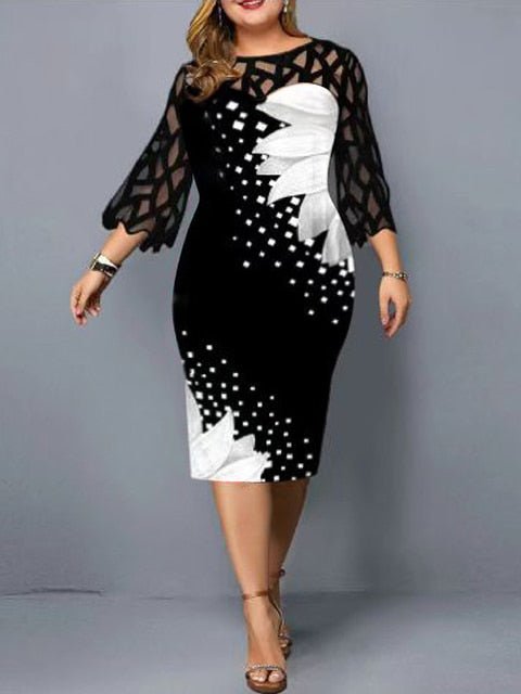 Plus Size Elegant Print Pencil Dress - Limited time Finds