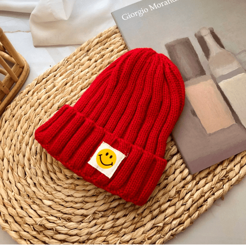 Baby Toddler Ribbed Knit Smile Face Beanie "LOVE SMILE" - Limited time Finds