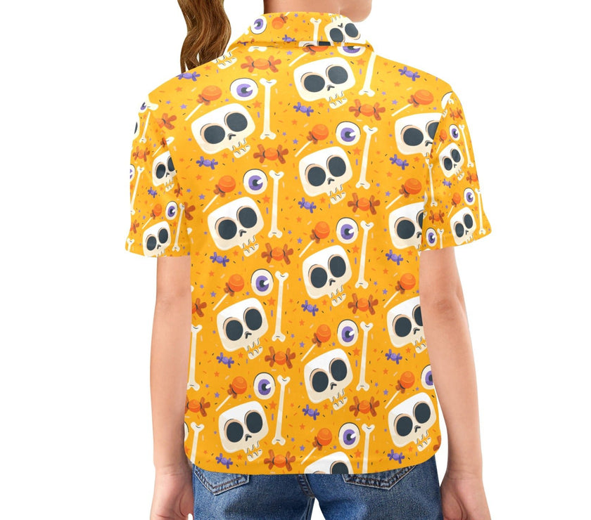 Big Girls' Polo Shirt Halloween skull candy - Limited time Finds