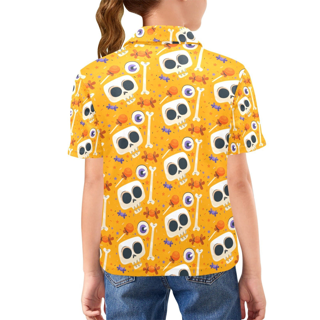 Big Girls' Polo Shirt Halloween skull candy - Limited time Finds