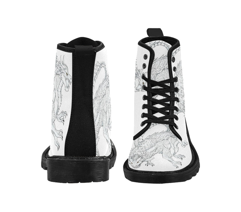 Women's Lace Up Canvas Boots dragon print