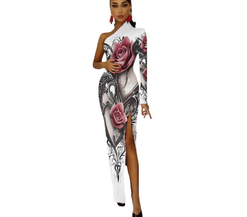 Half Sleeve Slit Dress Rose art - Limited time Finds