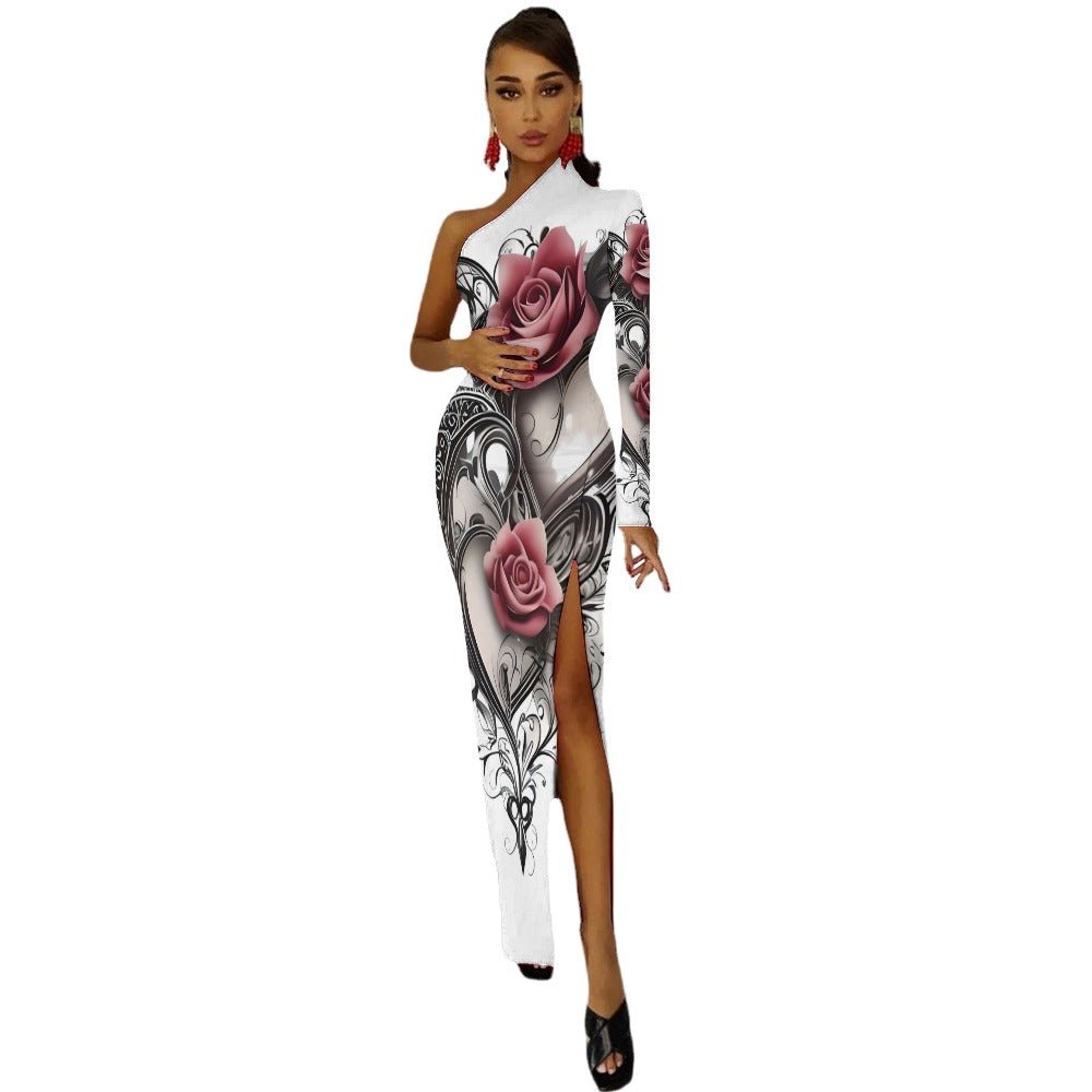 Half Sleeve Slit Dress Rose art - Limited time Finds