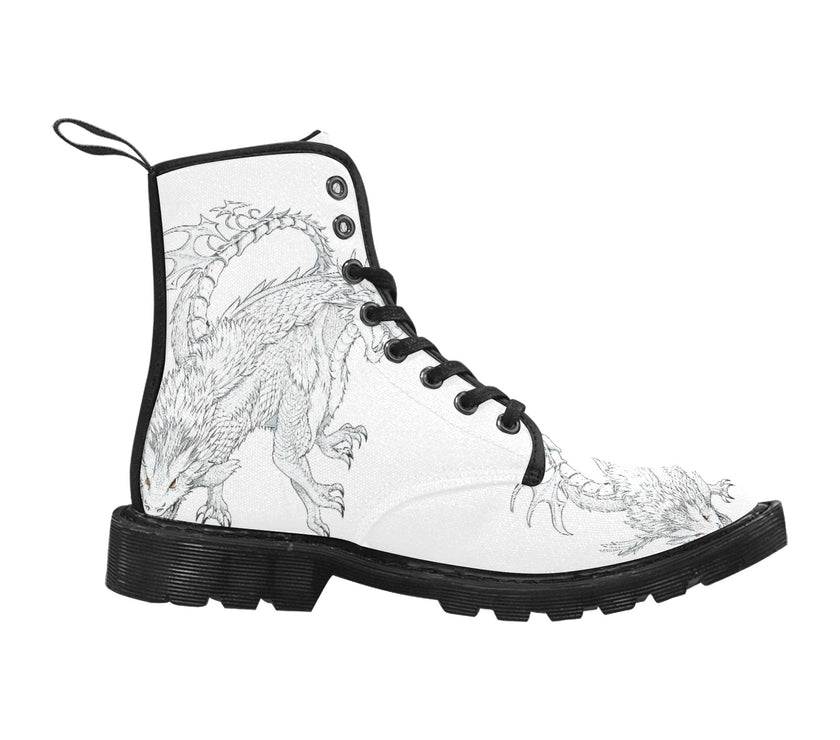 Women's Lace Up Canvas Boots dragon print