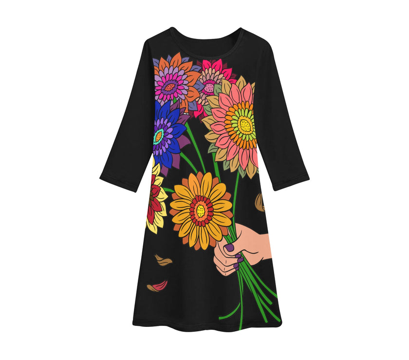 Girls'  Flower Long Sleeve Dress