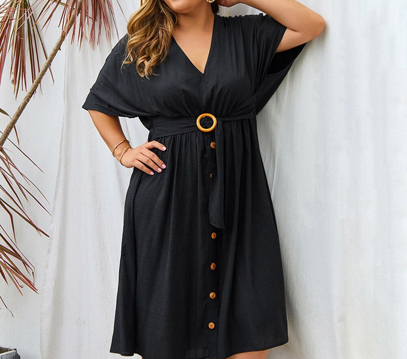 Plus Size Dress Full Sleeve V Neck - Limited time Finds