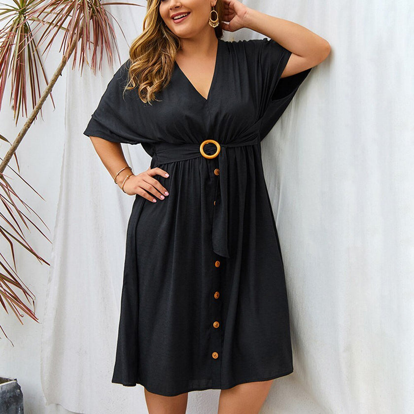 Plus Size Dress Full Sleeve V Neck - Limited time Finds