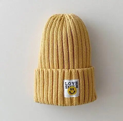 Baby Toddler Ribbed Knit Smile Face Beanie "LOVE SMILE" - Limited time Finds