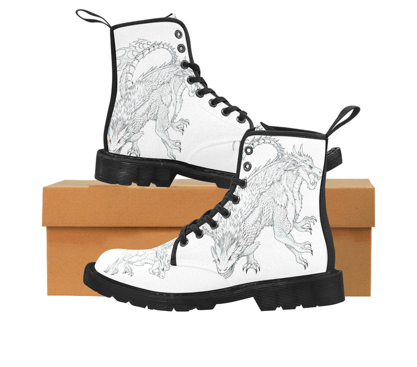 Women's Lace Up Canvas Boots dragon print