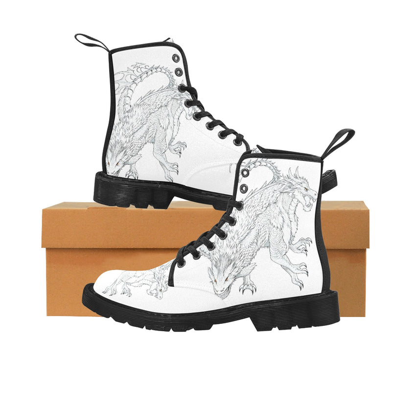 Women's Lace Up Canvas Boots dragon print