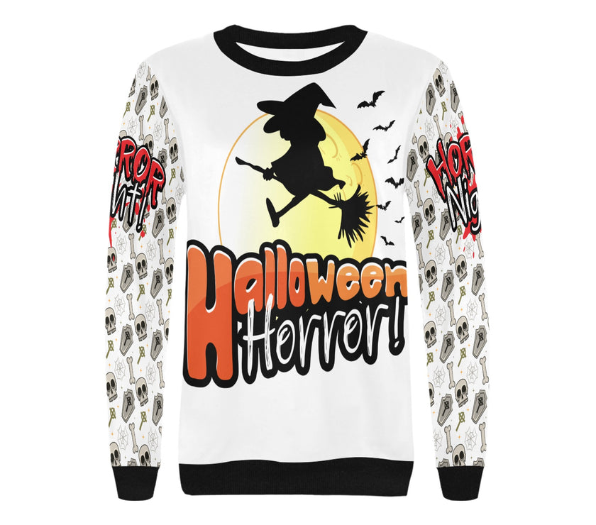 Women's Rib Cuff Crew Neck Halloween Sweatshirt