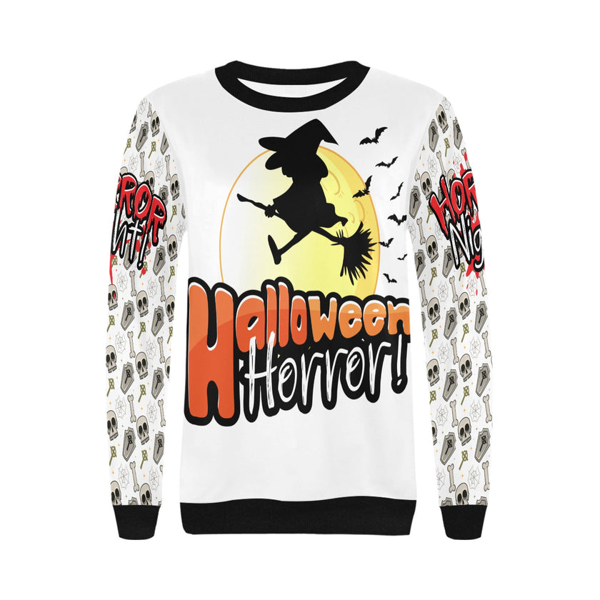 Women's Rib Cuff Crew Neck Halloween Sweatshirt