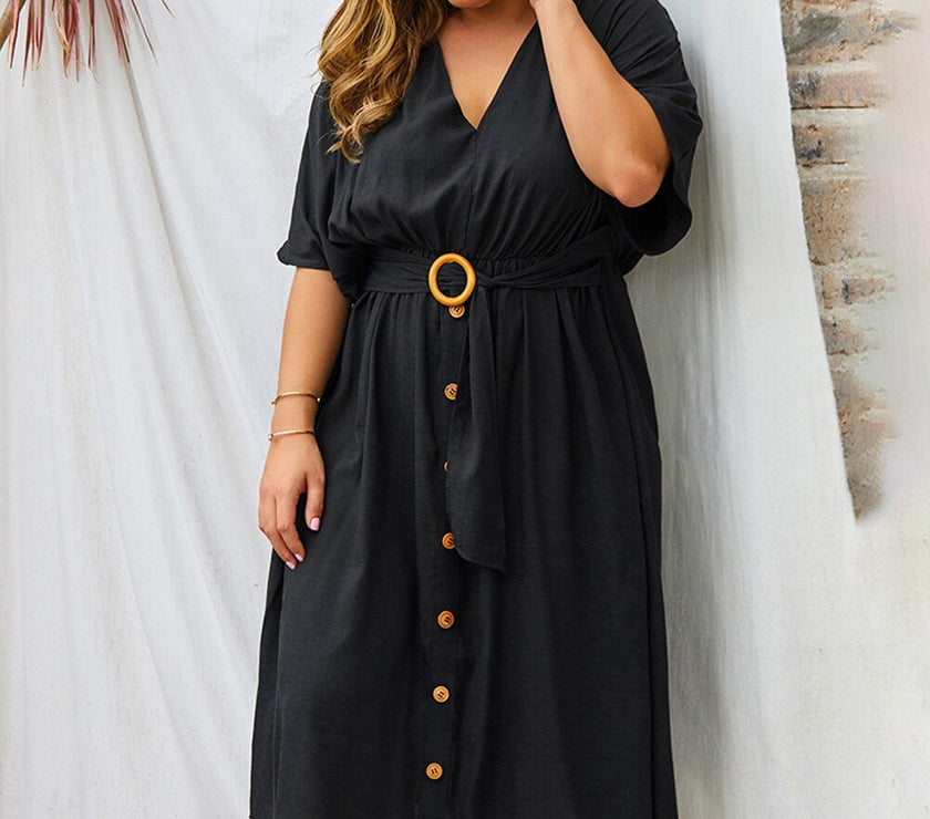 Plus Size Dress Full Sleeve V Neck - Limited time Finds