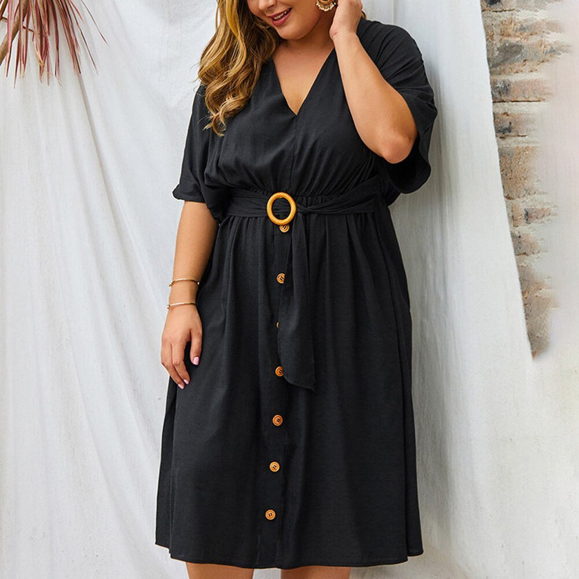 Plus Size Dress Full Sleeve V Neck - Limited time Finds