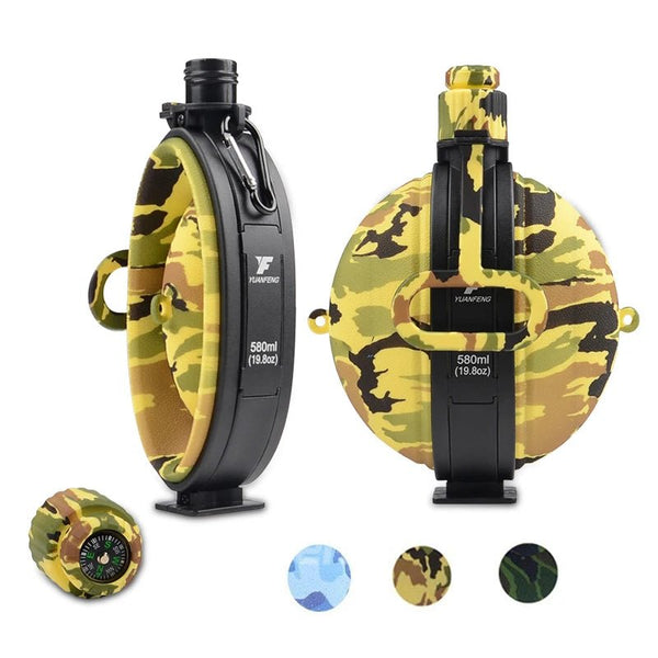 Outdoors Silicone Compass Folding Water Bottle Sports Hiking Water Bottle Be Easy To Carry About Camo Style 580ML - Limited time Finds