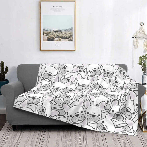 French Bulldog Puppy Doodle Flannel Blankets Dog Lover Novelty Throw Blankets for Bed Sofa Couch - Limited time Finds