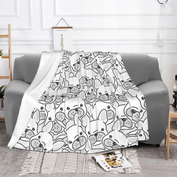 French Bulldog Puppy Doodle Flannel Blankets Dog Lover Novelty Throw Blankets for Bed Sofa Couch - Limited time Finds