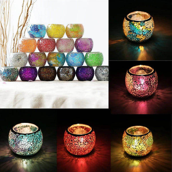 Moroccan Mosaic Glass Candlestick Votive Candle Colorful Candle Holder Bowl Tea Light Candelabra for Wedding Party Home Decore - Limited time Finds