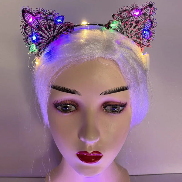 Flashing LED Lights Lace Cat and Fox Headbands for Rave Parties and Festivals Halloween - Limited time Finds