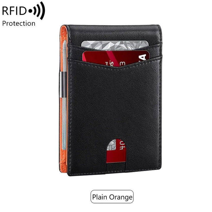 Minimalist men's RFID blocking multi - functional ultra - thin 12 - card wallet, front pocket bi - fold solid color portable card holder - Limited time Finds