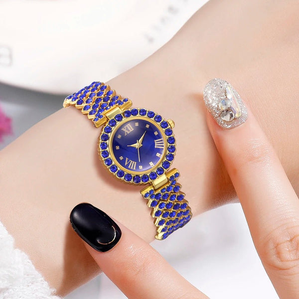 2PCS/Set Of Blue Women's Watches With Minimalist Elements Quartz Watches Blue Alloy Watch Straps Jewelry Sets Gifts For Girls - Limited time Finds