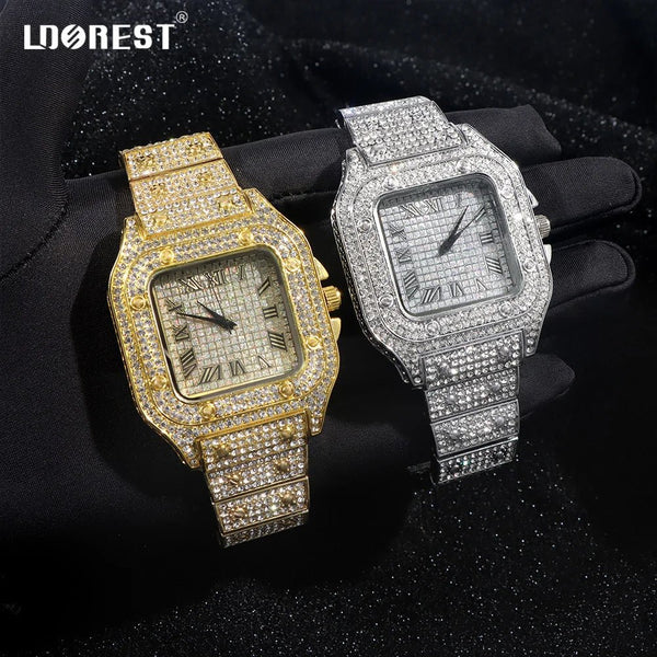 Hip Hop Iced Out Square Sparkling Quartz Watches Men Women Bling Full Rhinestone Fashion Rapper Watches High Quality Jewelry - Limited time Finds