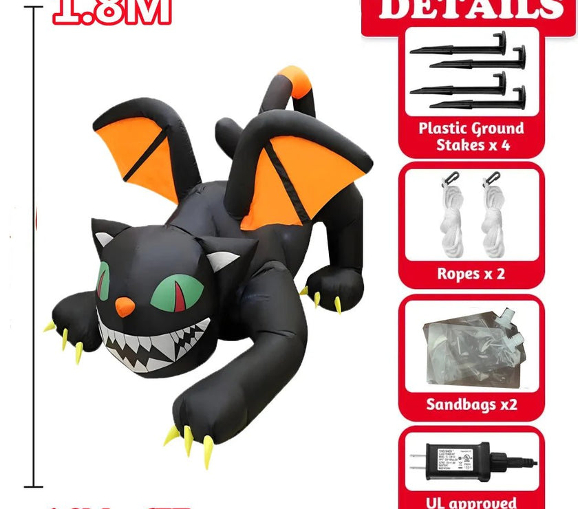 Large Halloween Inflatable Cat & Pumpkin with LED Lights - Limited time Finds