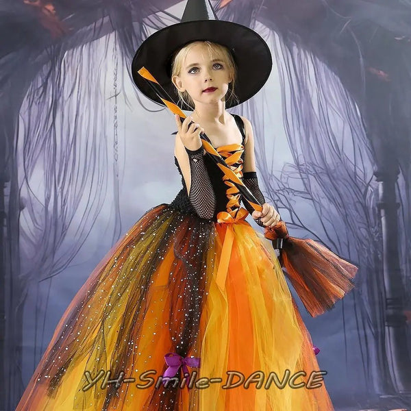 Witches Cosplay Costume Kids Tutu Wizard Suit Hats Dance For Girls Special Use Novelty Halloween Children's Costumes - Limited time Finds